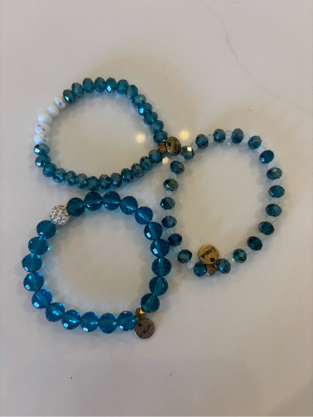 Erimish Teal Crystal Stretch Bracelet Set - 3 Pack